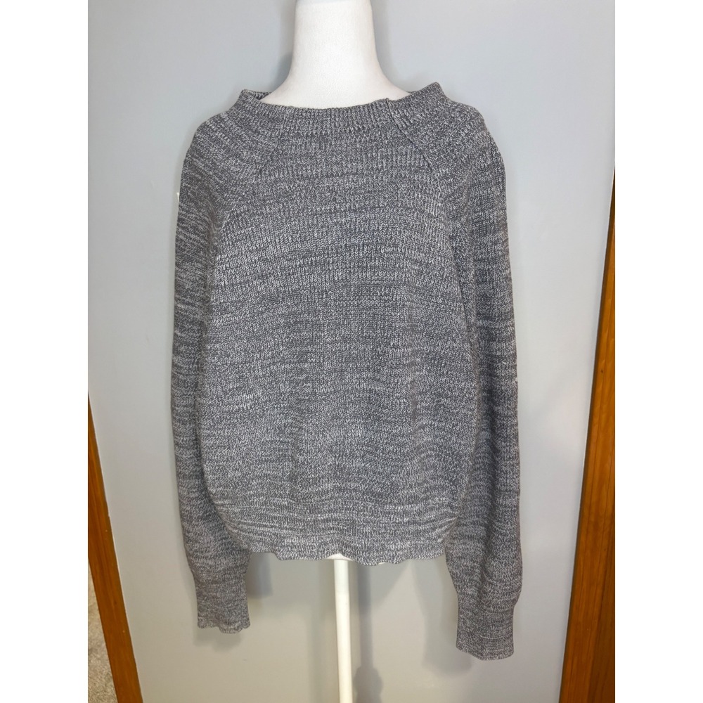 Free People Too Good Marled Grey Cotton Blend Raglan Sleeve Knit Sweater L